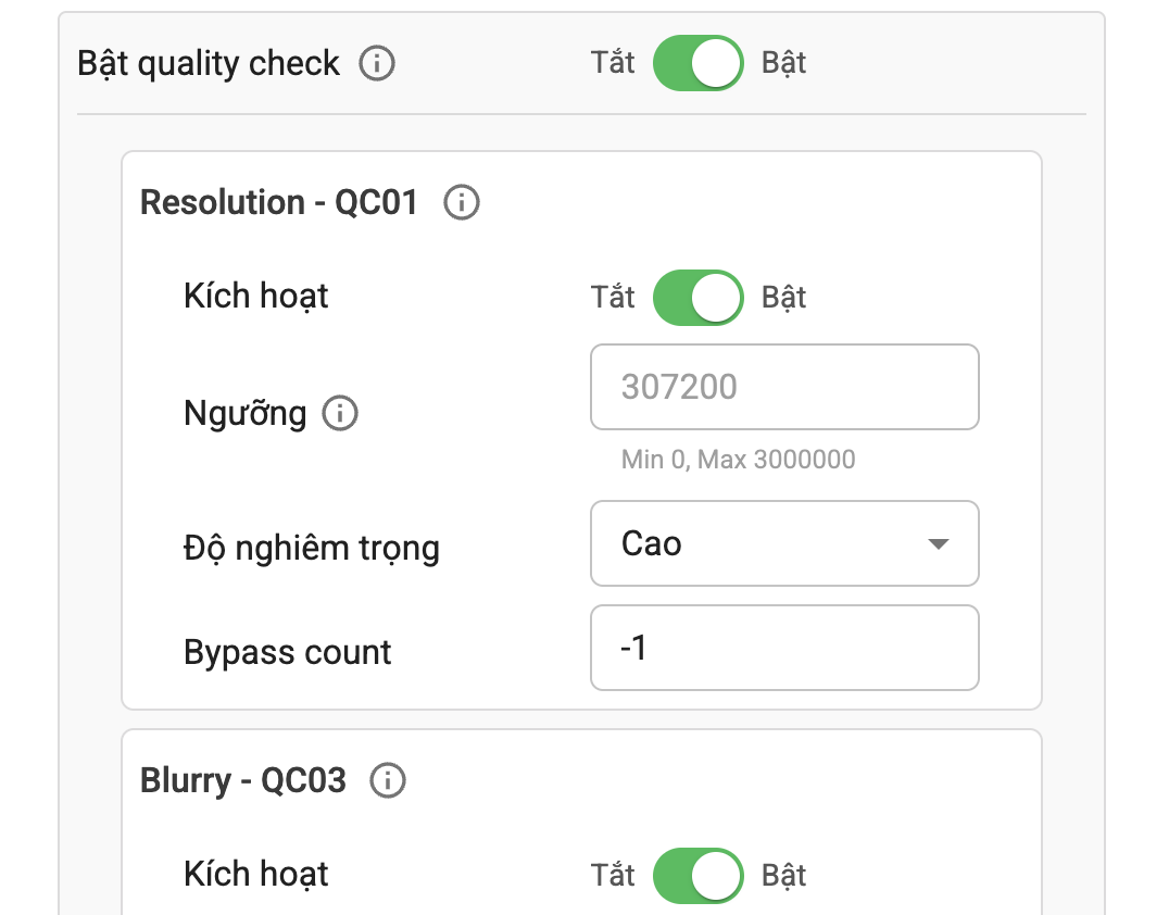 Bật quality check