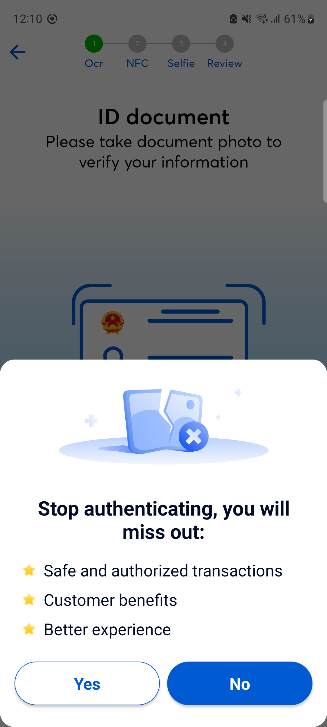 eKYC Exit Confirmation Dialog Example