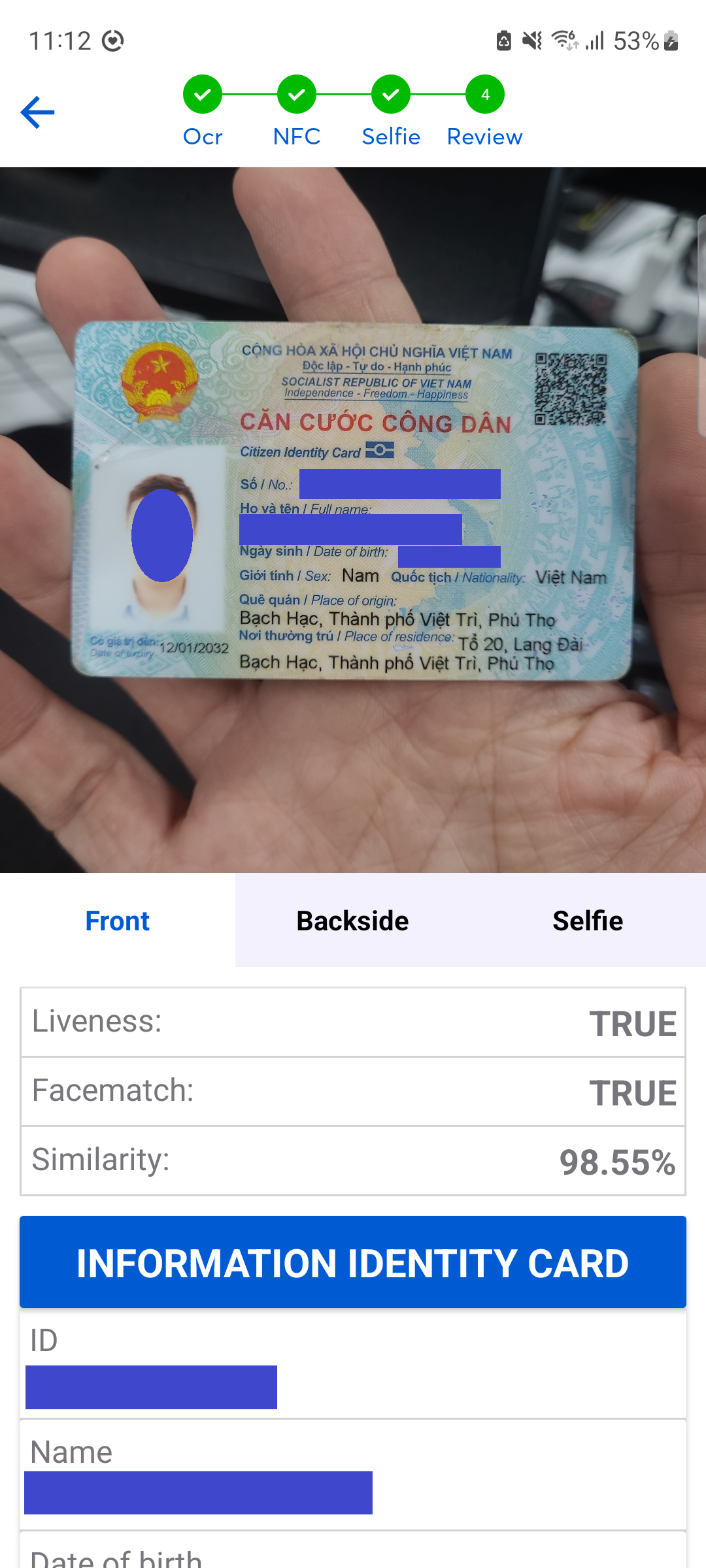 eKYC Result Page Example
