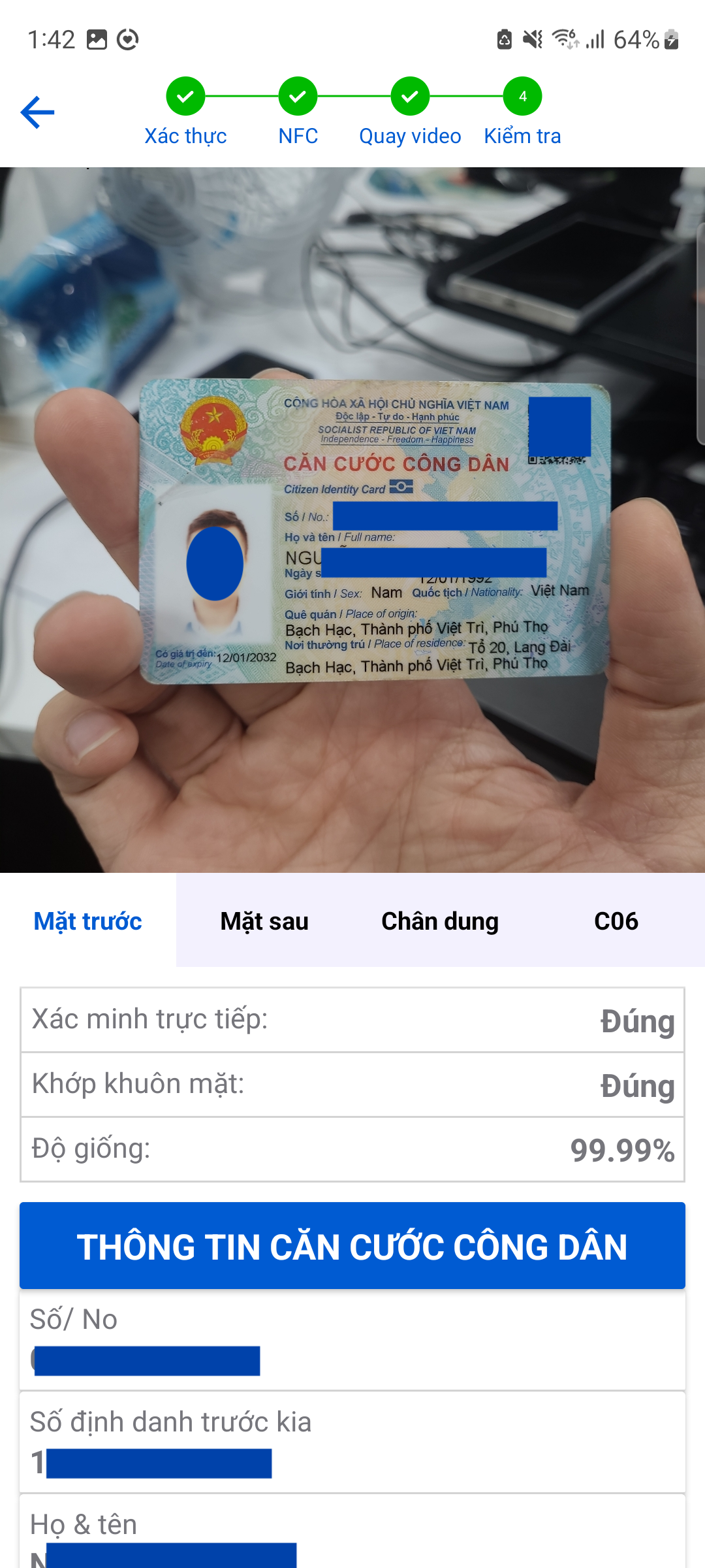 Ví dụ trang kết quả eKYC
