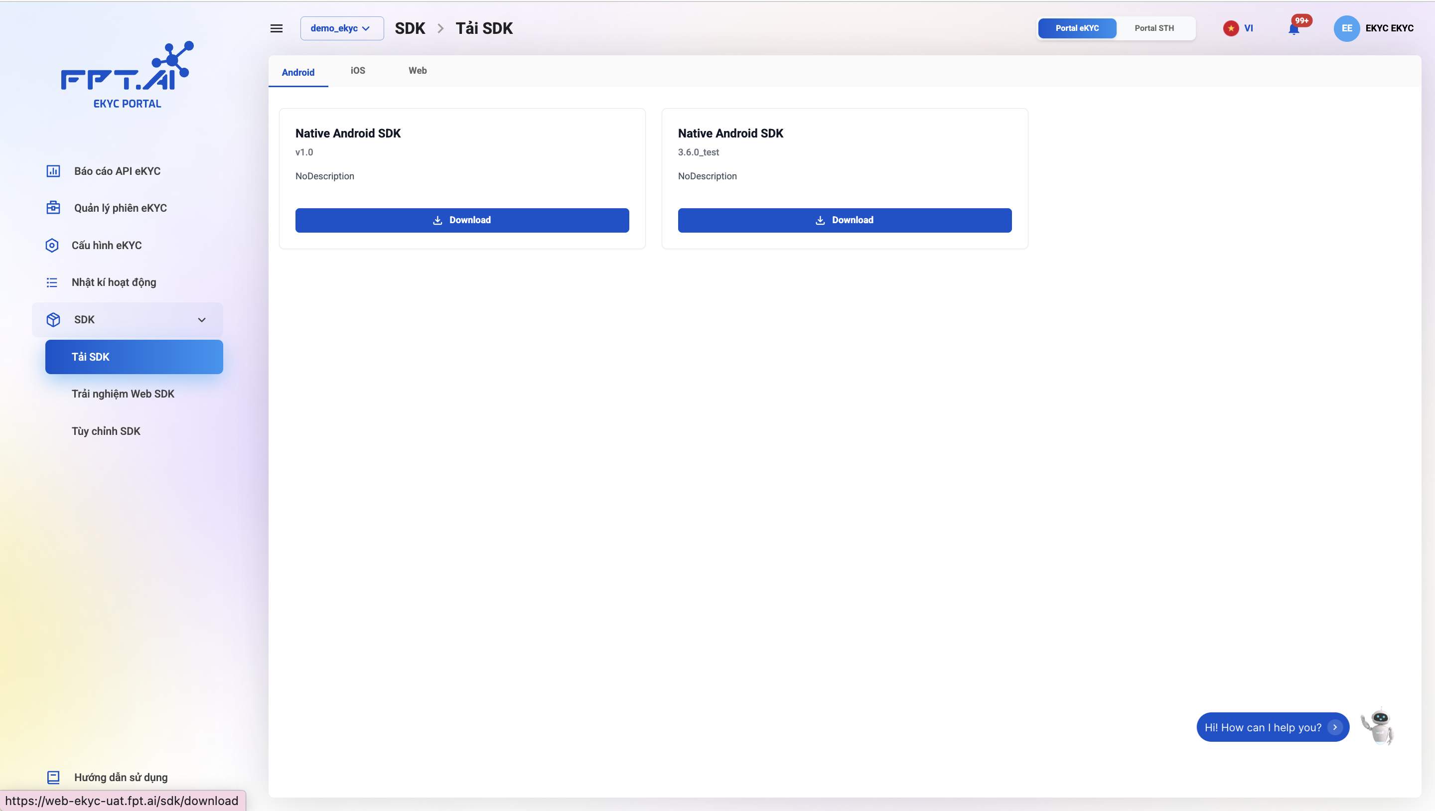 Màn hình Tải SDK
