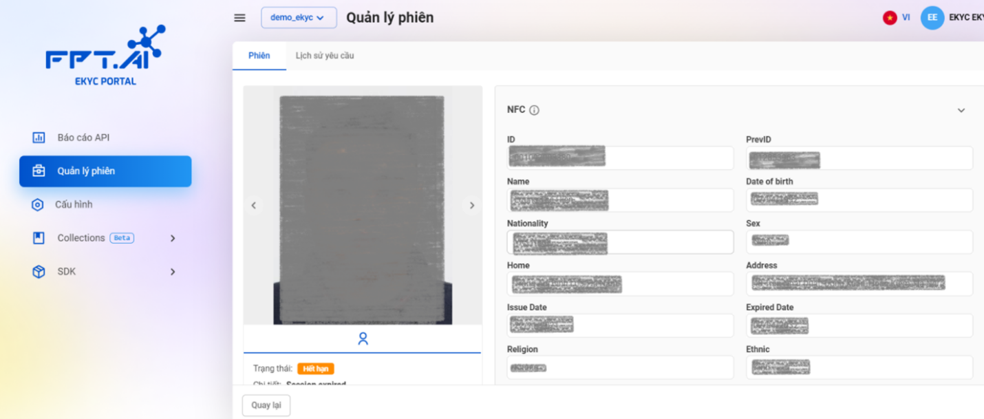 Màn hình chi tiết Quản lý phiên