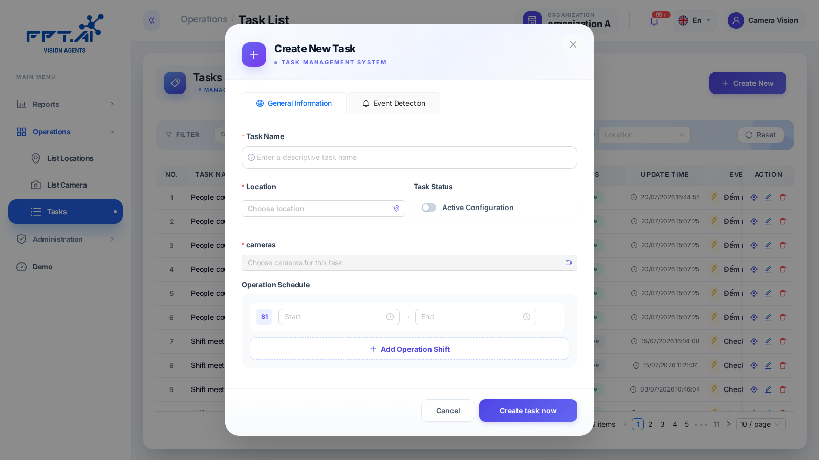 Tab General Information khi tạo task